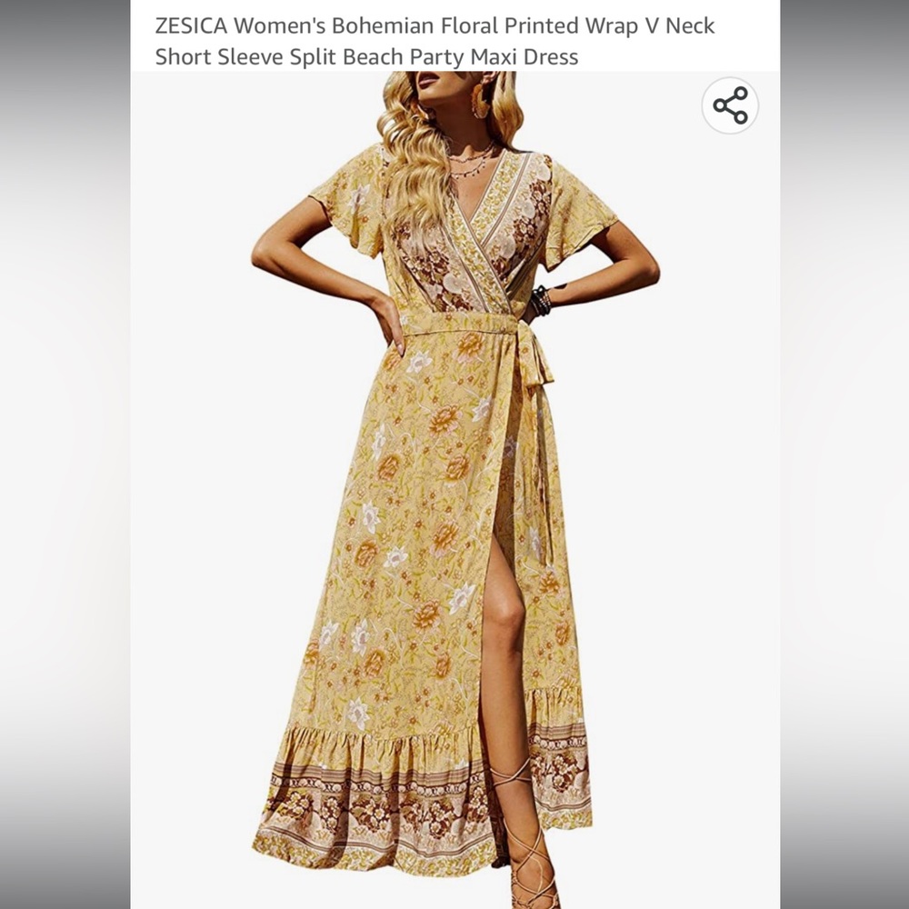 Zesica Yellow Floral Wrap Dress, Size Medium, Worn Once